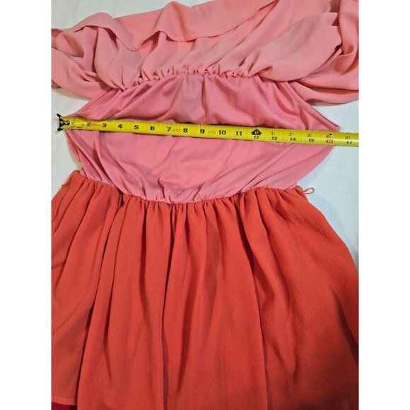 Vici Tiered Off-Shoulder Colorblock Dress Size M Pink Orange Red Polyester Spand - Picture 7 of 12
